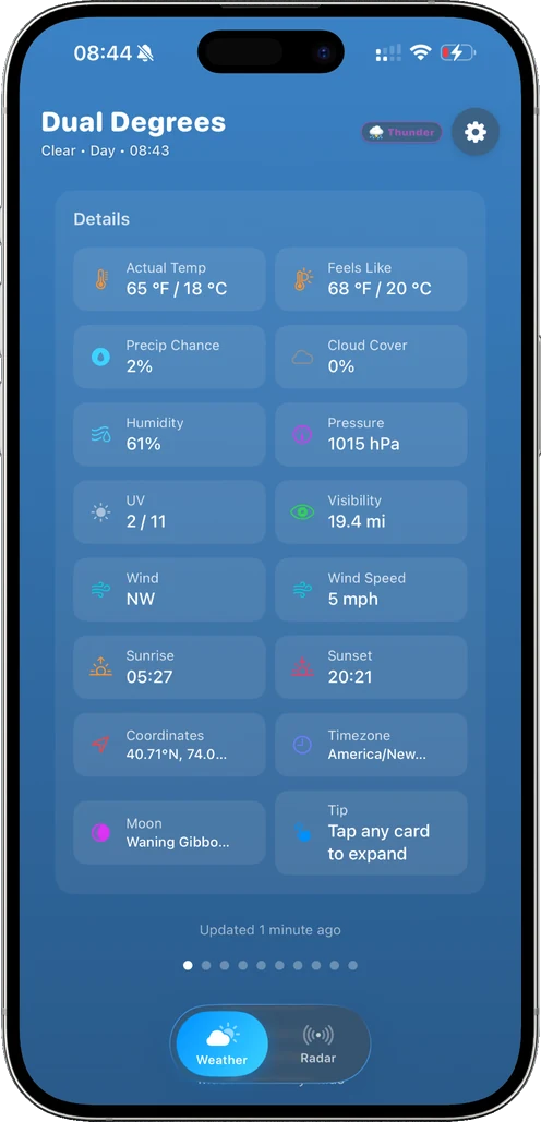 Weather details screen with every metric shown in both units