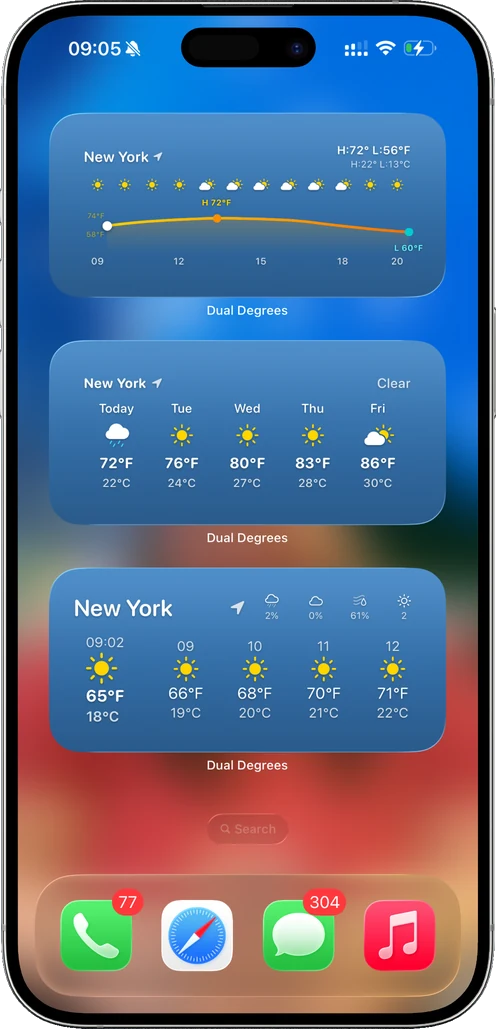 More Dual Degrees widget sizes on a home screen