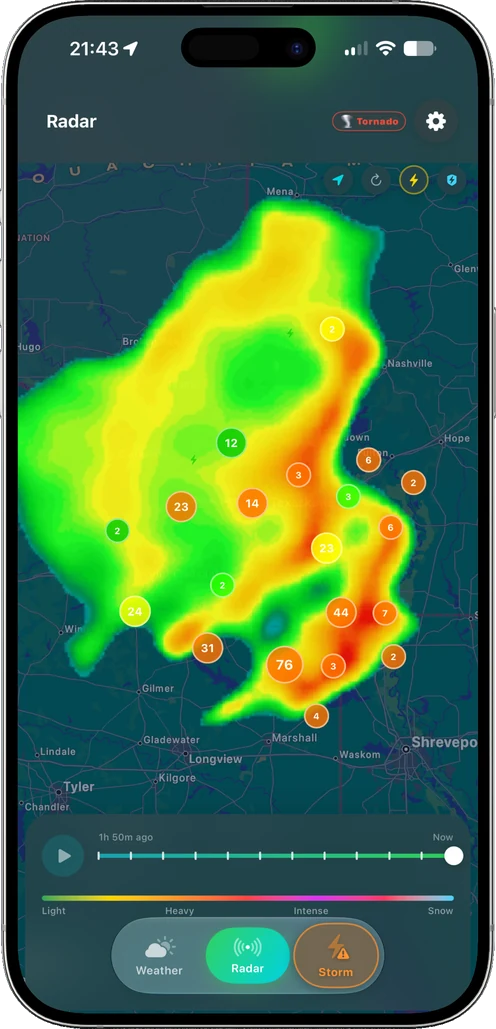 Radar with lightning strike markers